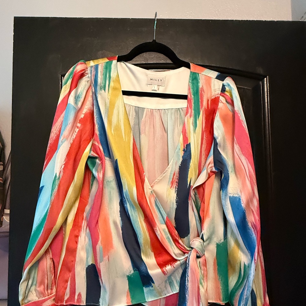 Milly Multicolor Brushstroke Wrap Blouse
